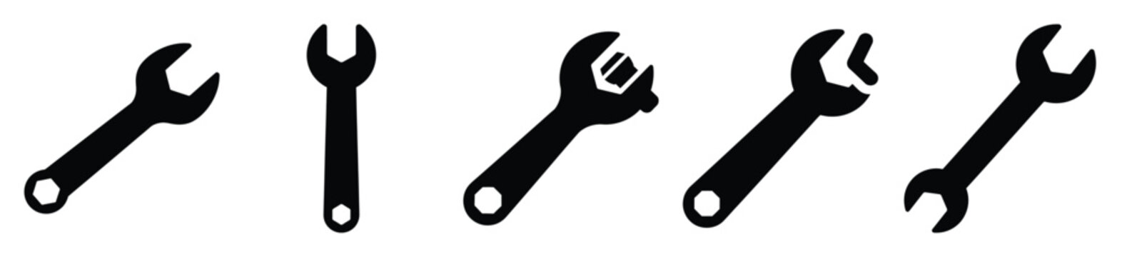 Collection of  wrench repair silhouette icon vector set for logo