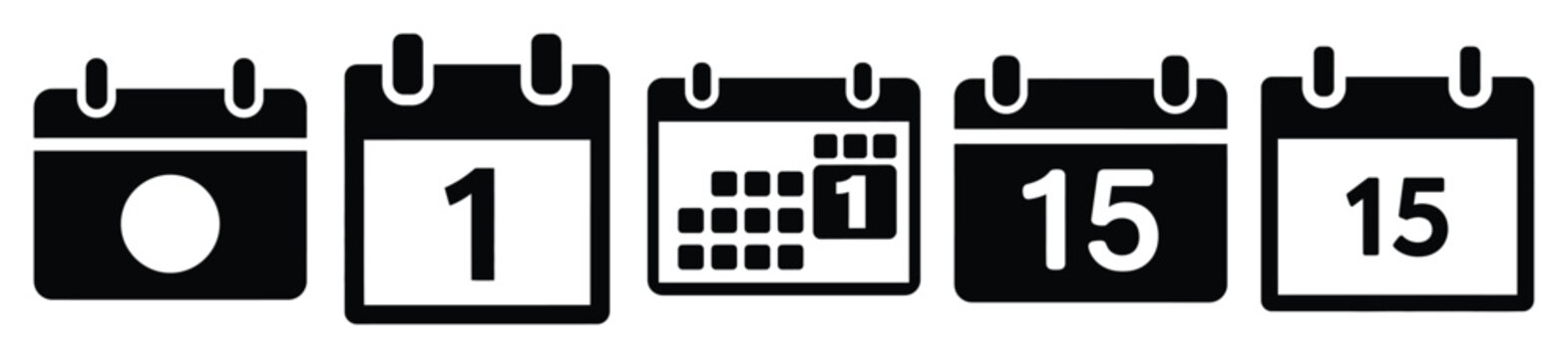 Collection of  calendar date silhouette icon vector set for logo