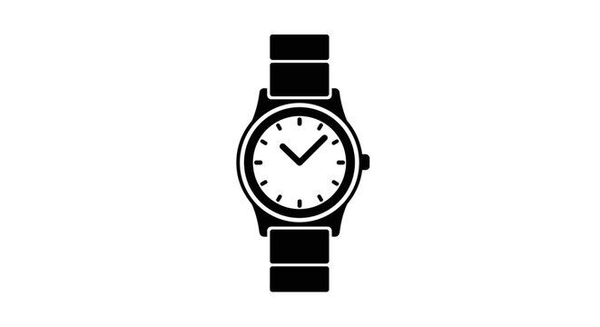 black wristwatch silhouette icon with strap simple flat design