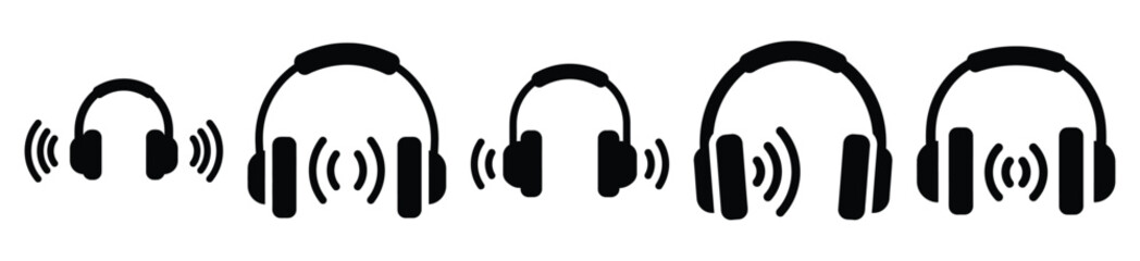 Fototapeta premium Collection of headphones sound silhouette icon vector set for logo