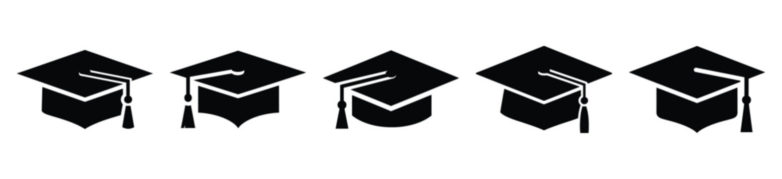 Collection of  graduation cap silhouette icon vector set for logo