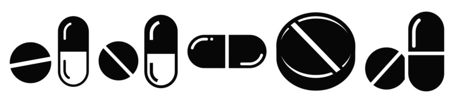 Collection of  pill medicine silhouette icon vector set for logo