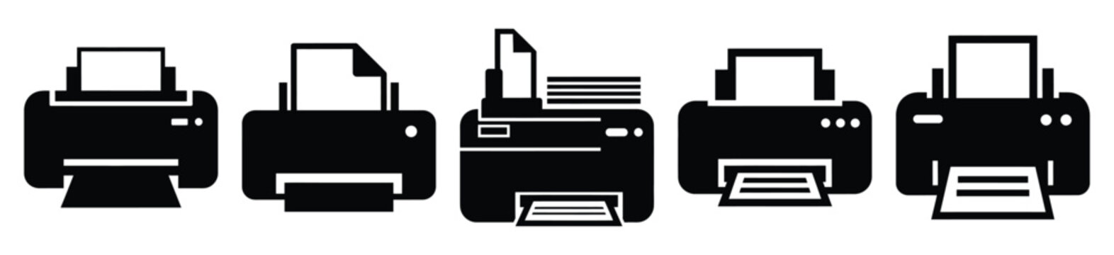 Collection of  printer device silhouette icon vector set for logo