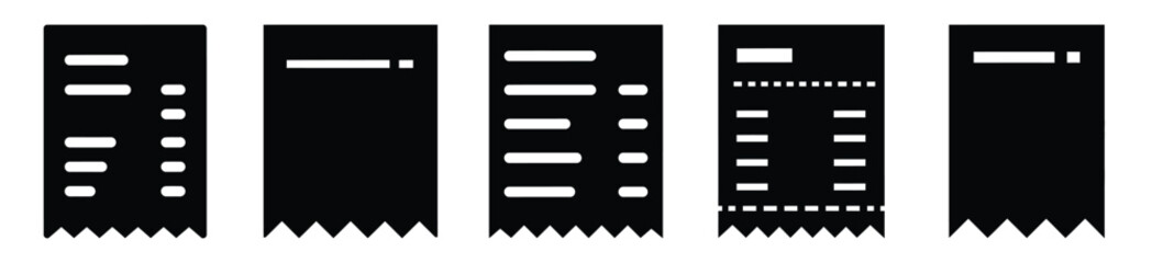 Fototapeta premium Collection of shopping receipt silhouette icon vector set for logo