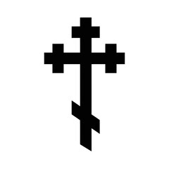 Obraz premium Minimalist black line art illustration of an Orthodox cross, symbolizing deep spirituality, religious faith, and cultural tradition in a clean, iconic graphic design