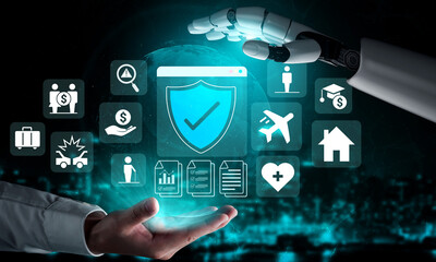 AI analyzing insurance data for claims, risk prediction, and fraud detection, improving policy...