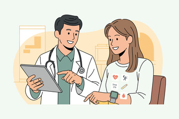 Fototapeta premium Doctor and patient reviewing medical information on a digital tablet together
