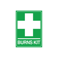 Burns Kit Sign Green Vector Design Sticker First Aid Safety Poster Printable
