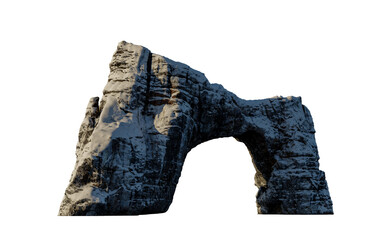 Snow-Covered Rock Arch 3d Rendering of Natural Stone Formation Isolated on White Background