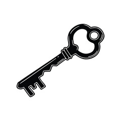 Vintage skeleton key illustration isolated on white background black and white hand-drawn graphic