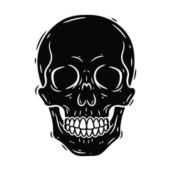 Human skull frontal view isolated on white background black and white graphic illustration