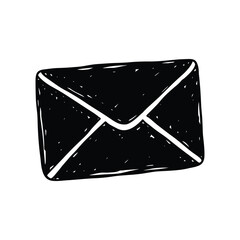Black envelope hand-drawn doodle isolated on white background minimalist sketch icon