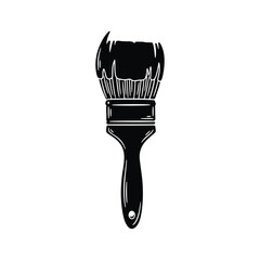 Paintbrush with wet paint hand-drawn black and white illustration graphic icon for art and renovation