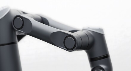 Close-up of a robotic arm with a gray finish against a white background.