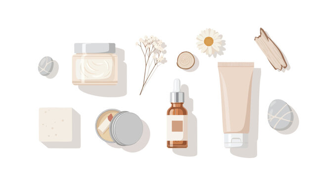Natural skincare products with flowers and botanicals