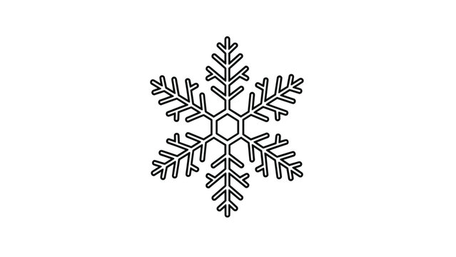 Symmetrical black outline of a simple snowflake featuring clean lines and traditional branching arms on a white background.