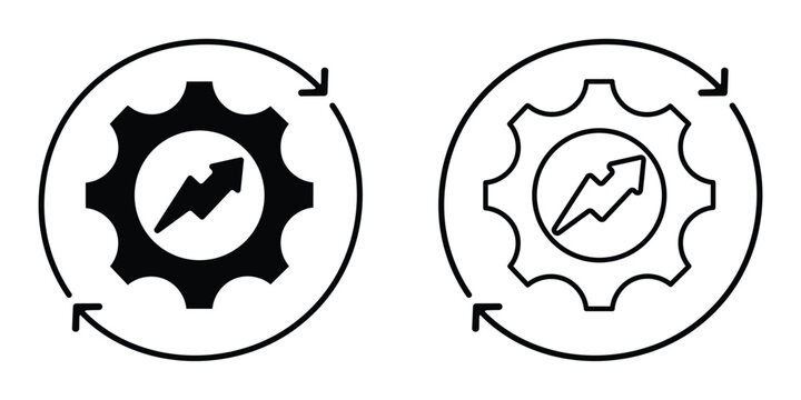 Workflow automation optimization icon &ndash; process improvement, system update and performance settings line icon set