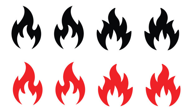 Fire flame icon set &ndash; heat burn hot temperature danger symbol collection