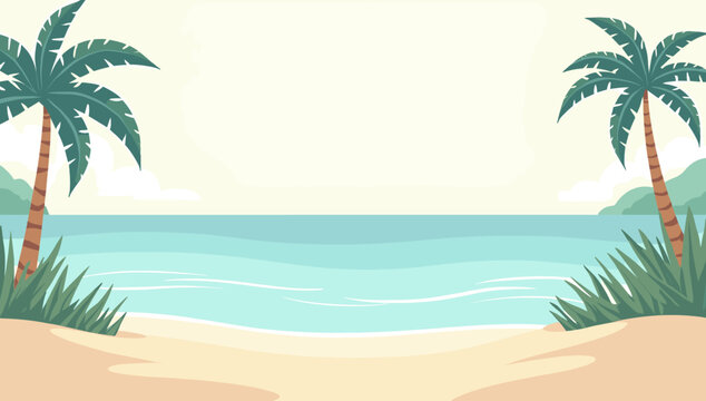 A serene illustration of a tropical beach evokes feelings of relaxation and escape. Ideal for travel blogs, vacation ads, or background imagery.
