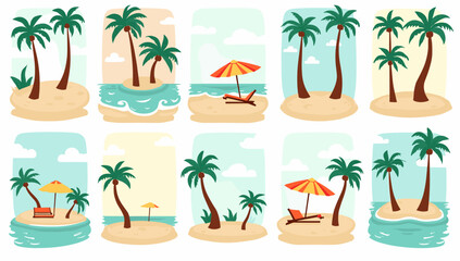 Fototapeta premium A cheerful illustration of a secluded island, evoking feelings of relaxation and escape. Ideal for travel promotions, summer content, or representing 