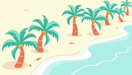 Fototapeta premium A cheerful, flat-style illustration of a palm tree evokes relaxation and vacation vibes. Ideal for travel agencies, summer promotions, or creating a t