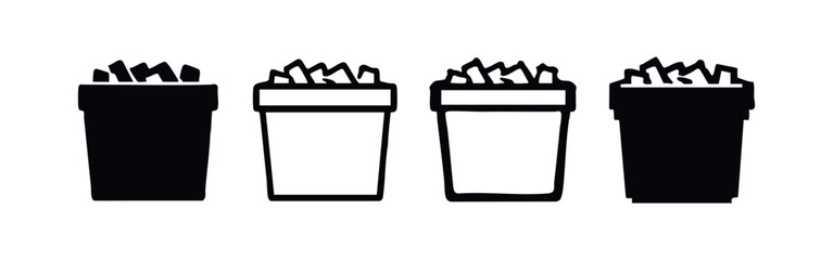 Trash Can with Crumpled Paper Icons Set