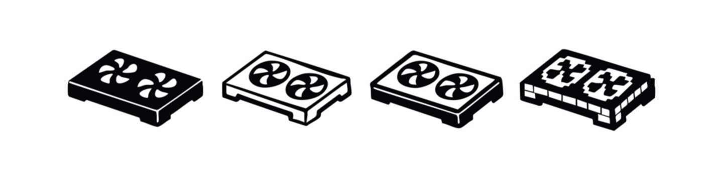 Isometric GPU Graphics Card Vector Icons for Computing and Data Processing