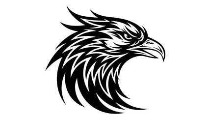 Tribal Eagle Head Tattoo Design, Fierce Bird of Prey, Graphic Vector Art