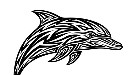 Tribal Dolphin Tattoo Design, Black and White, Artistic Marine Animal