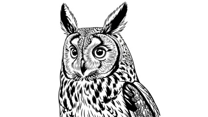 Vintage Owl Illustration - Detailed Black and White Sketch of a Long-Eared Owl