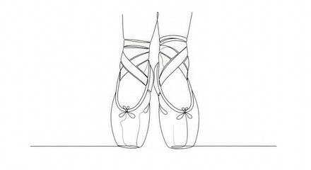 Obraz premium A simple, continuous line drawing of a pair of ballet pointe shoes. AI generated. 