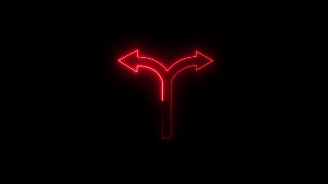Neon Split Direction Arrow Sign Animation on Dark Background