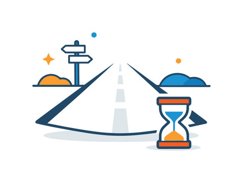 Cognitive runway extension and deliberately buying time before committing to decisions, a widening path paired with a small timer icon representing patience,