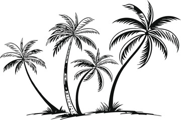 Fototapeta premium Black and white of four palm trees on a small hill