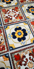 Obraz premium Portuguese azulejo tiles, mexican talavera, italian spanish majolica. Vintage tiled floor print for ceramic or fabric design.