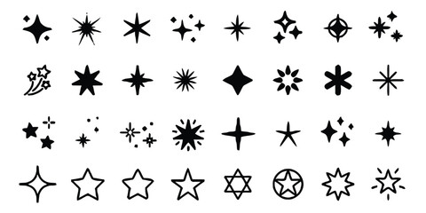 Collection of stylized star and sparkle vector icons for graphic design © Khairol