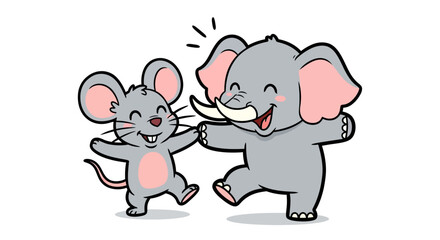 Obraz premium Cheerful cartoon mouse and elephant playing together, representing happy animals