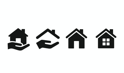 Obraz premium Black Home and Real Estate Icon Set with House and Property Protection Symbols