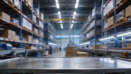 Inside a large, modern distribution center with high shelves filled with boxes and conveyor belts