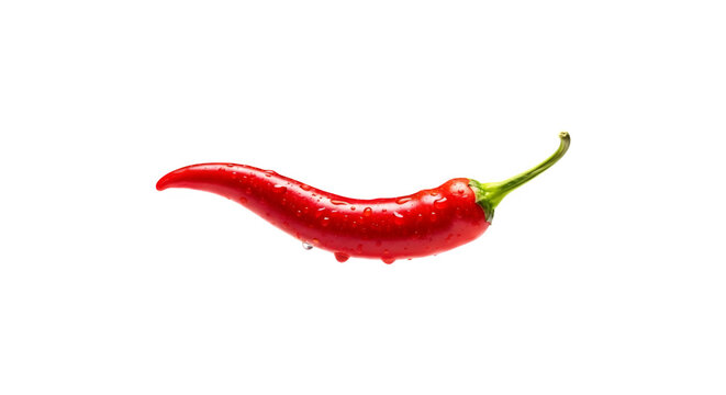 Fresh red chili pepper with water droplets isolated on transparent background