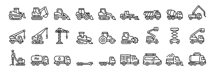 Construction heavy machinery and vehicles set with excavators, trucks and cranes © Abuk