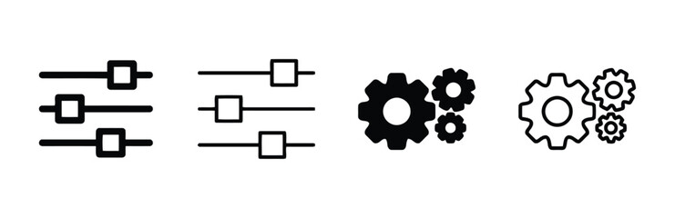 Control panel icons and gear icons representing settings and mechanics