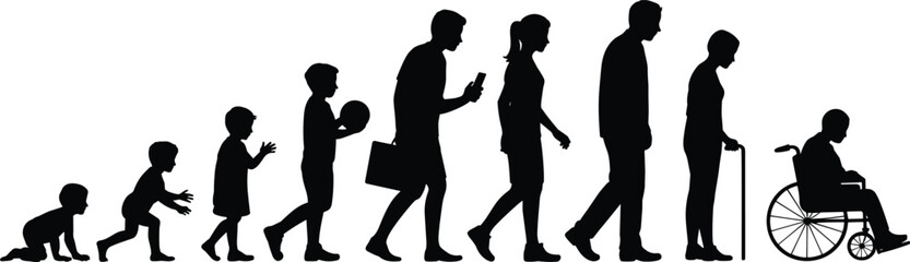 Black silhouettes of wild animals including lion zebra rhinoceros and elephant walking in a row isolated on white background, vector © MDMAHINUR