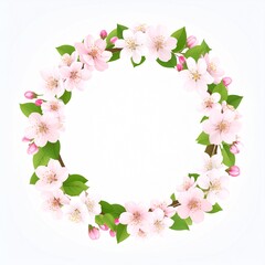 Obraz premium Pink Cherry Blossom Flower Wreath Circle Garland Spring Nature Decor Background