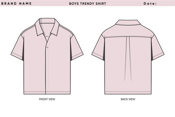 Boys Trendy Shirt Front and Back View Vector Illustration