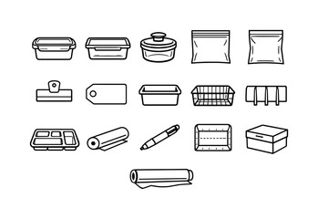 Home freezer meal container set: linear style freezer container, glass container, vacuum container, freezer bag, vacuum bag, clip seal, label tag, storage bin,