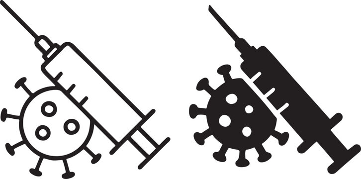 Bold coronavirus vaccine icon with syringe covid symbol.