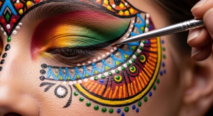 Eye makeup art with vibrant colors and intricate design.