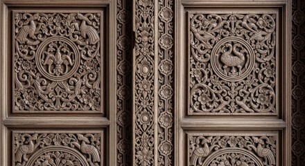 Intricate Wooden Door Carvings - Detailed Architectural Design.