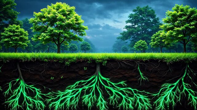 Forest landscape with visible tree roots